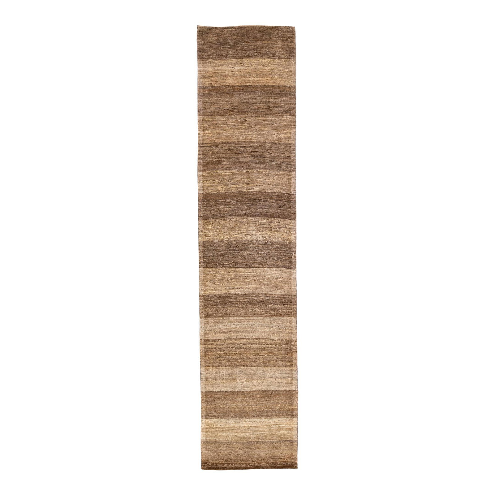 Handmade Brown Gabbeh Wool Runner 2'9 x 12'3 Modern Design: Handmade Brown Gabbeh Wool Runner 2'9 x 12'3 Modern Design Enhance your space with this exquisite modern Gabbeh-style hand-woven wool runner. Featuring a rich brown color field, this Persian rug embod