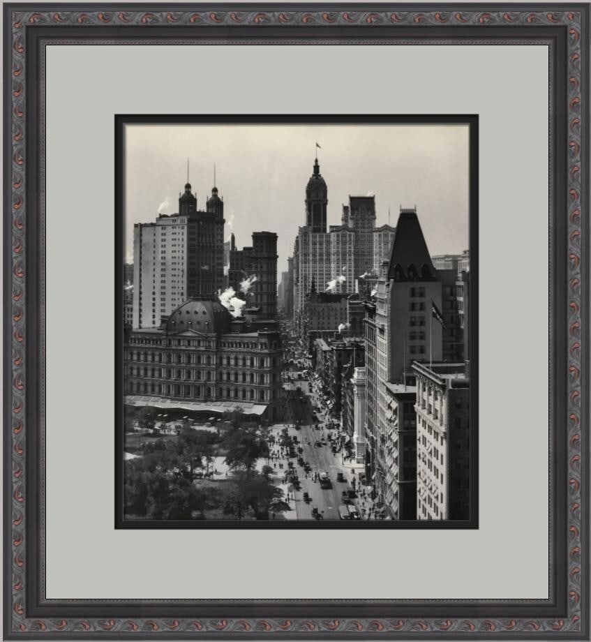 NY 1910 Broadway View Lithograph Custom Framed Art Print (1 of 2)