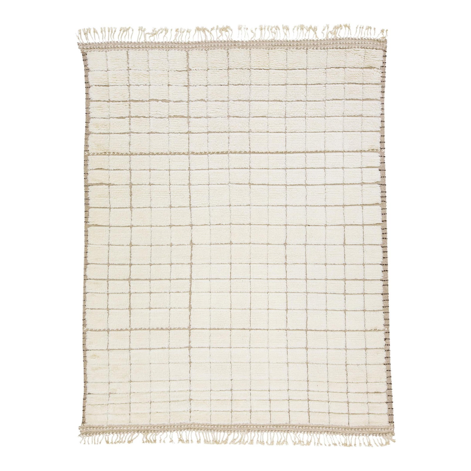 Handmade Ivory Wool Rug with Geometric Moroccan Design 8' x 10': Handmade Ivory Wool Rug with Geometric Moroccan Design 8' x 10' Enhance your living space with this exquisite handmade wool rug featuring a modern Moroccan geometric pattern. The soft ivory tones crea