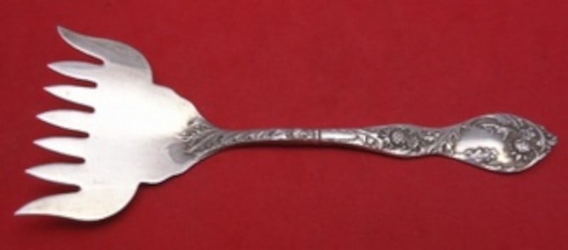 Sterling Silver Sardine Fork 7-Tine Thistle Pattern by Blackinton 5 1/8 Inch: Sterling Silver Sardine Fork 7-Tine Thistle Pattern by Blackinton 5 1/8 Inch This is a sterling silver sardine fork with 7 non-pierced tines, crafted in the Thistle pattern by Blackinton. The fork mea