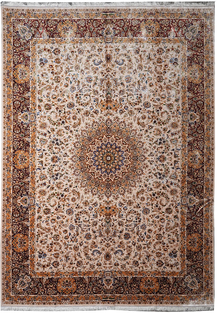10 x 14 Turkish Tabriz Wool Area Rug Ivory Burgundy Green Blue: 10 x 14 Turkish Tabriz Wool Area Rug Ivory Burgundy Green Blue Free continental US Shipping This elegant Turkish area rug features a detailed Tabriz-inspired pattern with ivory, burgundy, green, and b