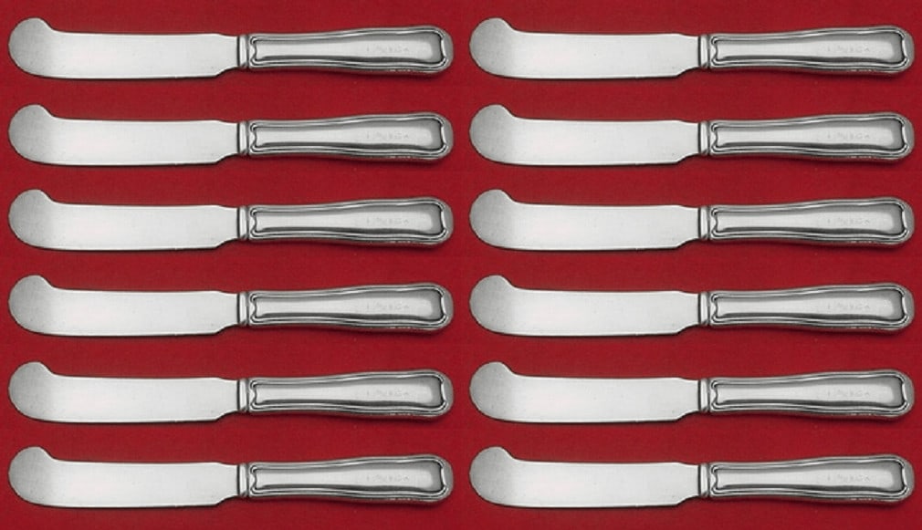 Georg Jensen Old Danish Set of 12 Sterling Silver Butter Spreaders 5 7/8": Georg Jensen Old Danish Set of 12 Sterling Silver Butter Spreaders 5 7/8" Enhance your dining experience with this exquisite set of 12 Old Danish butter spreaders by Georg Jensen. Crafted from high-qu