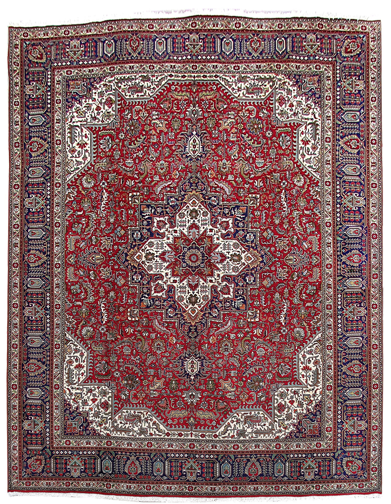 Handcrafted 10' x 13' Red Persian Tabriz Rug Artisanal Excellence: Handcrafted 10' x 13' Red Persian Tabriz Rug Artisanal Excellence Free continental US Shipping Experience the elegance of the handcrafted 9.6 x 12.7 Red Persian Tabriz Rug, meticulously woven by skill