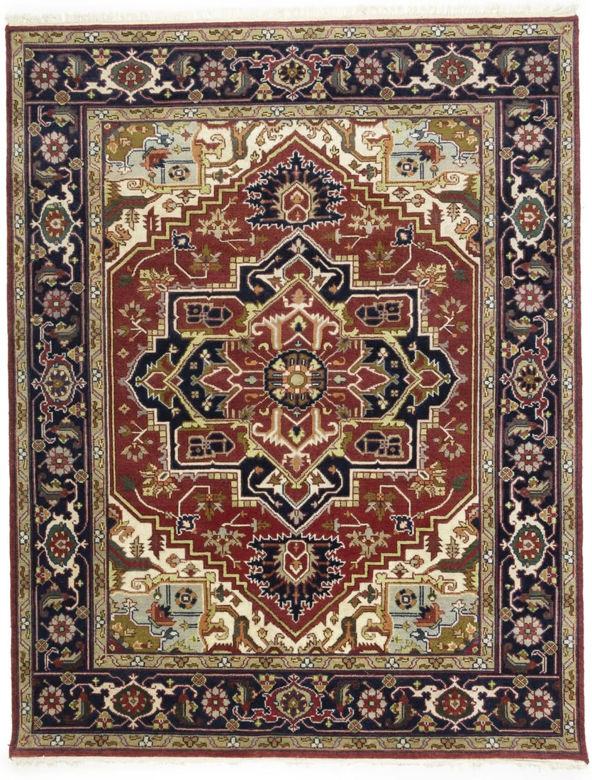 Hand-Knotted Wool Area Rug Floral Heriz Serapi Pattern 7'10 x 10'1: Hand-Knotted Wool Area Rug Floral Heriz Serapi Pattern 7'10 x 10'1 This is a handmade 8x10 area rug featuring a traditional Heriz Serapi floral design. Expertly hand-knotted from wool, this rectangula