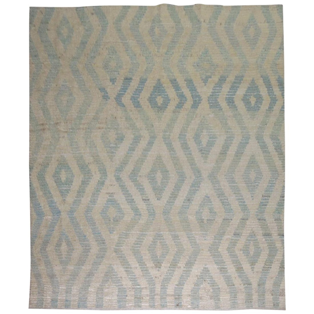 Modern Turkish Tulu Carpet Wool Hand-Knotted Mid-Century 8'5'' x 11'4'': Modern Turkish Tulu Carpet Wool Hand-Knotted Mid-Century 8'5'' x 11'4'' Discover the elegance of the Zabihi Collection White Blue Gray Modern Turkish Tulu Carpet, a stunning piece that blends contempo