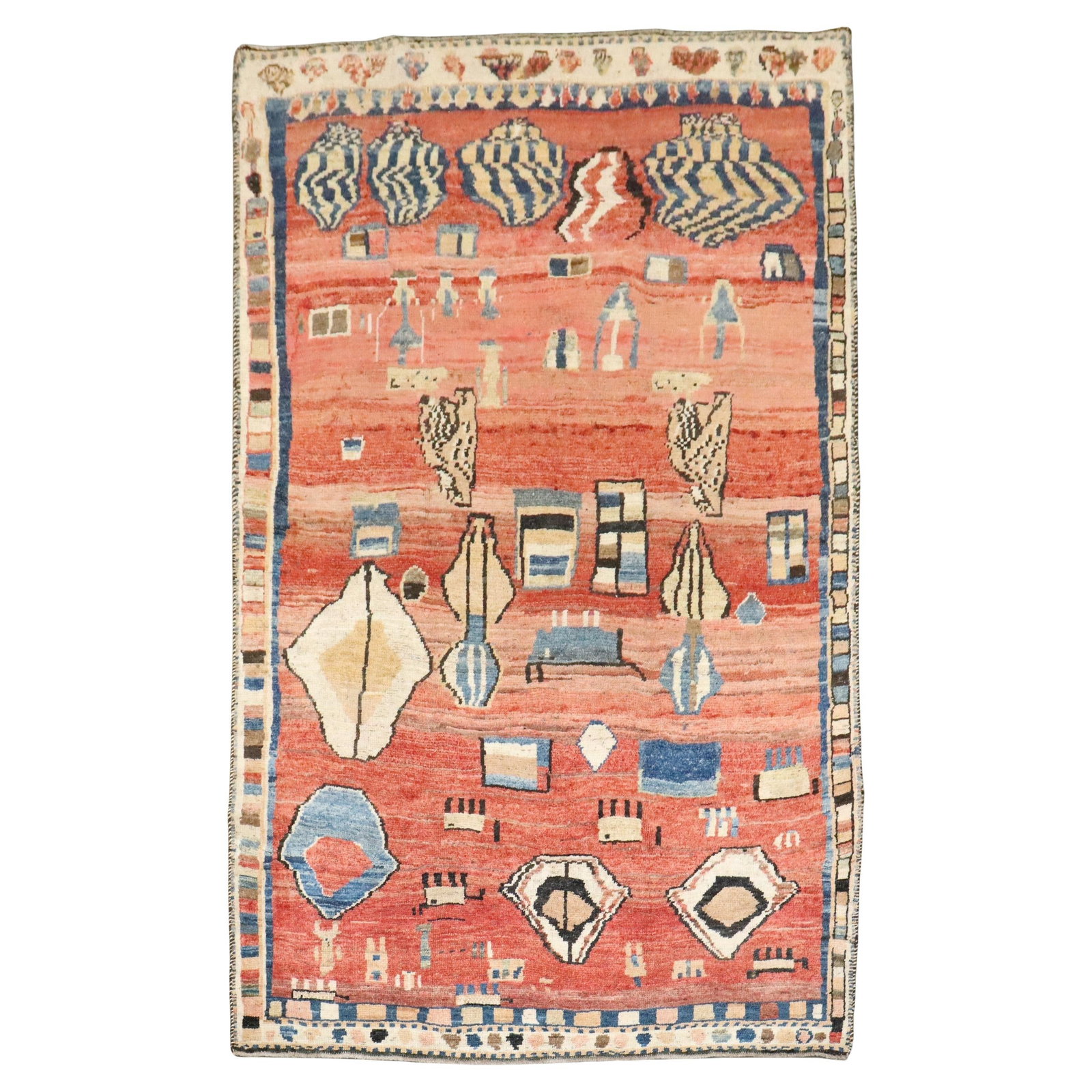 Vintage 20th Century Persian Gabbeh Tribal Abstract Rug 60 x 97: Vintage 20th Century Persian Gabbeh Tribal Abstract Rug 60 x 97 Discover the unique beauty of this early 20th-century antique Persian Gabbeh rug, featuring an abstract tribal design. Hand-knotted from