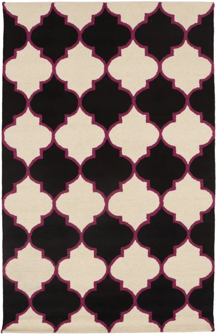 Hand-Tufted Wool Trellis Area Rug 5x8 Fuchsia Black Modern Design: Hand-Tufted Wool Trellis Area Rug 5x8 Fuchsia Black Modern Design This hand-tufted area rug features a striking fuchsia and black trellis design, perfect for adding a modern touch to a bedroom or kids