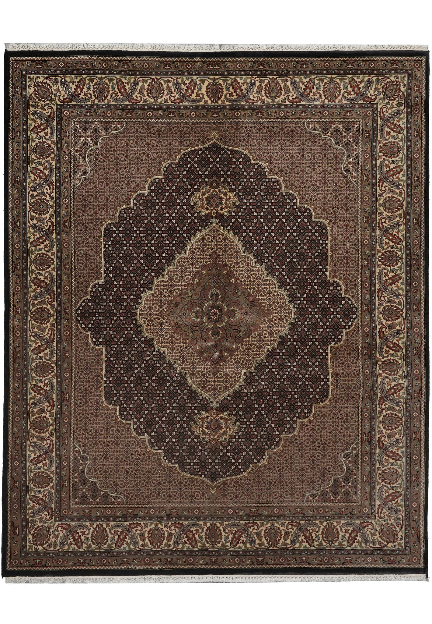 6.8 x 8 Hand-Knotted Traditional Wool and Silk Rug Floral Medallion Design: 6.8 x 8 Hand-Knotted Traditional Wool and Silk Rug Floral Medallion Design Free continental US Shipping This hand-knotted rug measures 6.8 x 8 feet and is crafted from premium quality wool with lumino