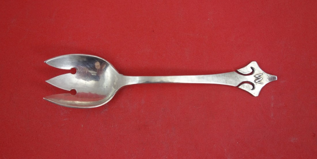 Shreve Fourteenth Century Sterling Silver Ice Cream Fork 5in Monogram W: Shreve Fourteenth Century Sterling Silver Ice Cream Fork 5in Monogram W A sterling silver ice cream fork in the Fourteenth Century pattern by Shreve. It features a diamond and monogrammed "W" detail, 