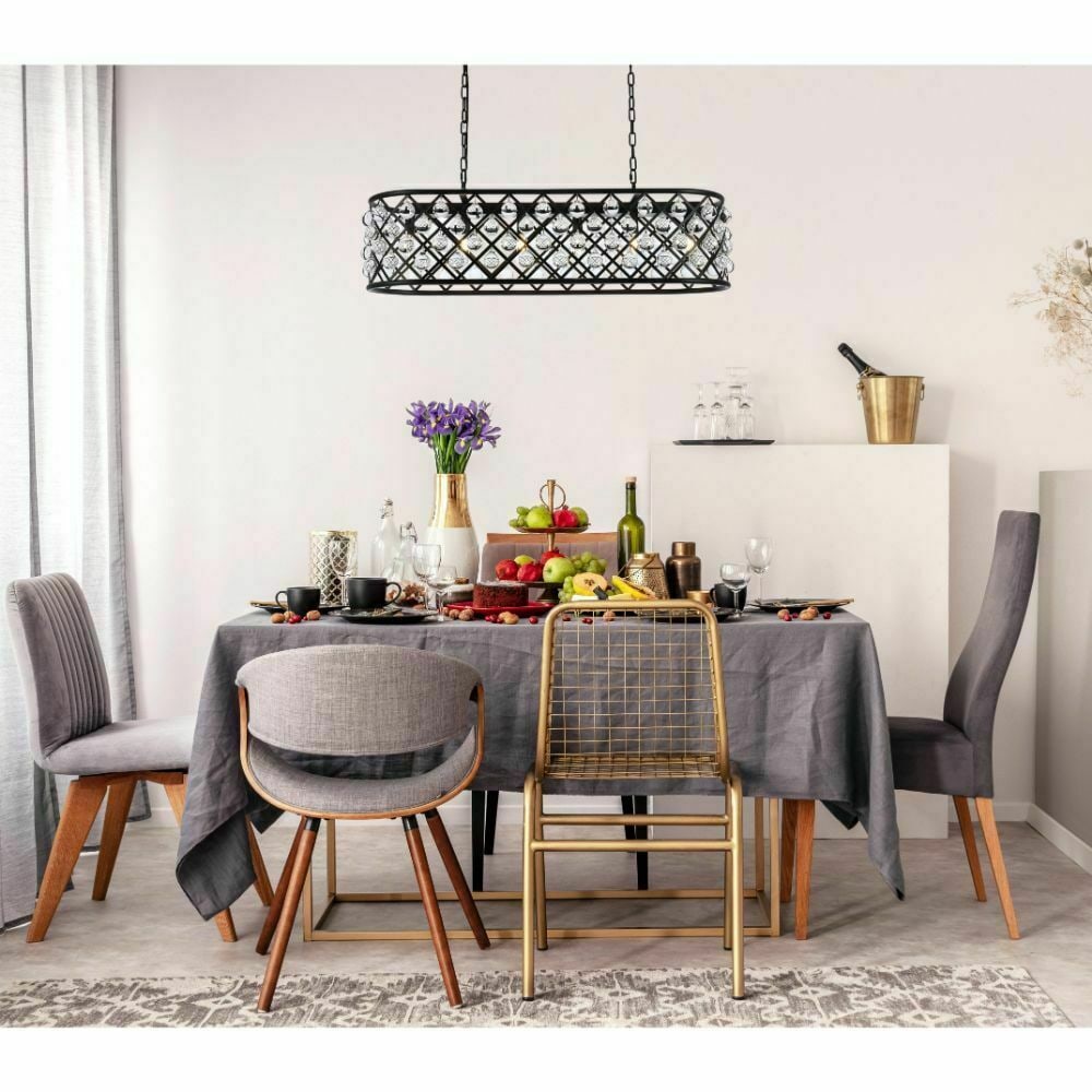 Madison 7-Light Matte Black Crystal Chandelier 50 Inch: Madison 7-Light Matte Black Crystal Chandelier 50 Inch This modern chandelier features a matte black frame with clear royal cut crystal balls, creating an elegant lighting fixture suitable for dining 