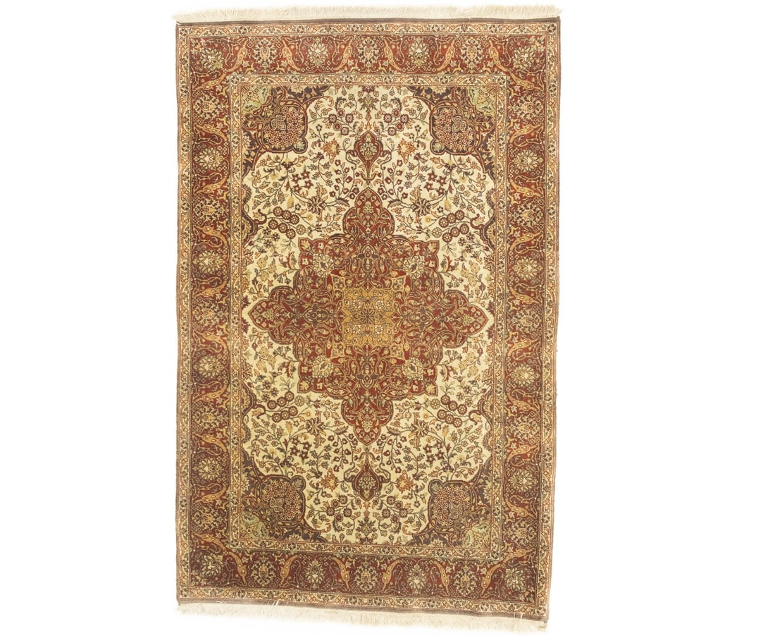Hand-Knotted Wool Area Rug 4x6 Floral Pattern Modern Agra Jaipur Style: Hand-Knotted Wool Area Rug 4x6 Floral Pattern Modern Agra Jaipur Style This handmade Agra Jaipur rug features a thick pile and is crafted from high-quality wool. The rug displays a floral pattern in c