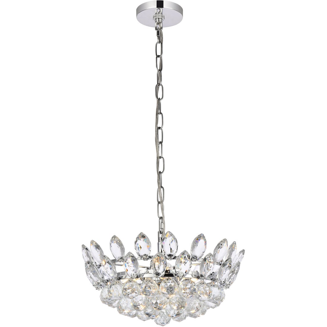 Emilia Chrome Crystal 3-Light Pendant Chandelier for Kitchen Island: Emilia Chrome Crystal 3-Light Pendant Chandelier for Kitchen Island This modern pendant chandelier features a polished chrome and clear finish with high-quality Royal Cut crystals. Designed for versat