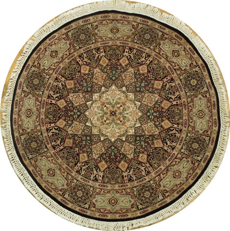 5' x 5' Black Wool Silk Round Area Rug Hand-Knotted China: 5' x 5' Black Wool Silk Round Area Rug Hand-Knotted China Free continental US Shipping Transform your space with this exquisite 5' x 5' Black Fine Quality Wool & Silk Round Rug. Crafted from a luxurio