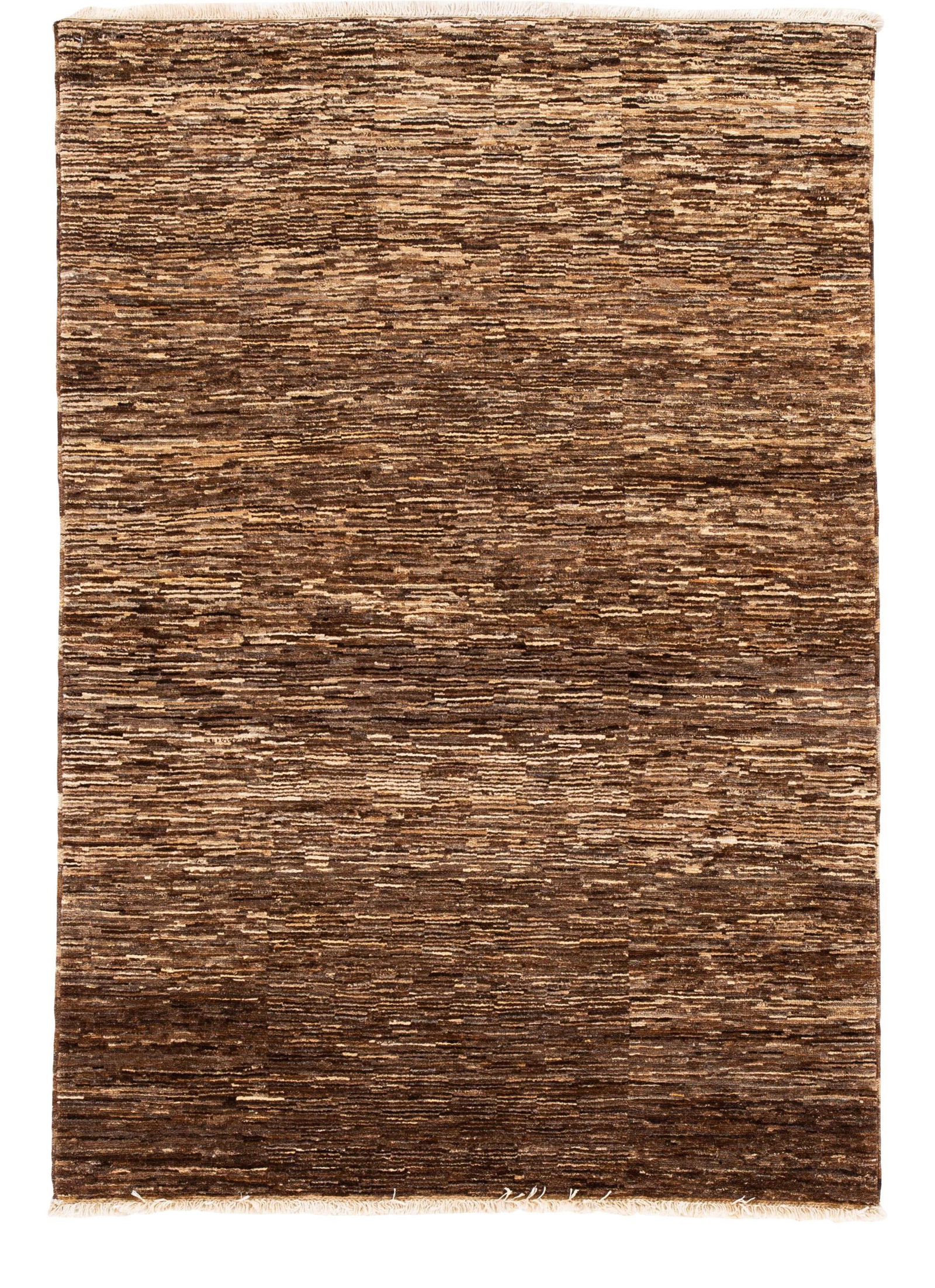 Modern Hand-Knotted Brown Wool Rug 4' x 5'9: Modern Hand-Knotted Brown Wool Rug 4' x 5'9 Enhance your living space with this exquisite Modern Handmade Wool Rug. This beautiful hand-knotted rug features a solid brown field adorned with a stunning
