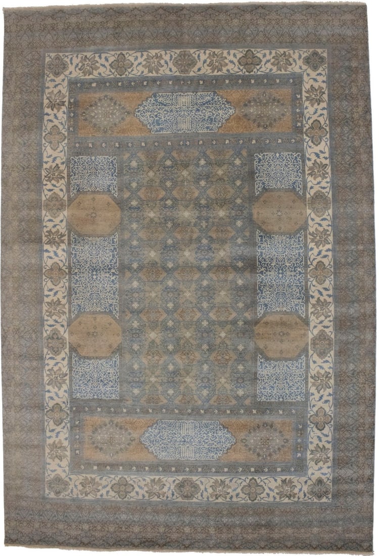 Hand-Knotted Wool Area Rug 9'10 x 14'6 Modern Geometric Design from India: Hand-Knotted Wool Area Rug 9'10 x 14'6 Modern Geometric Design from India Elevate your space with this exquisite Handmade Extra Fine Modern Geometric Oriental Rug. Measuring 9'10" x 14'6" (approximate