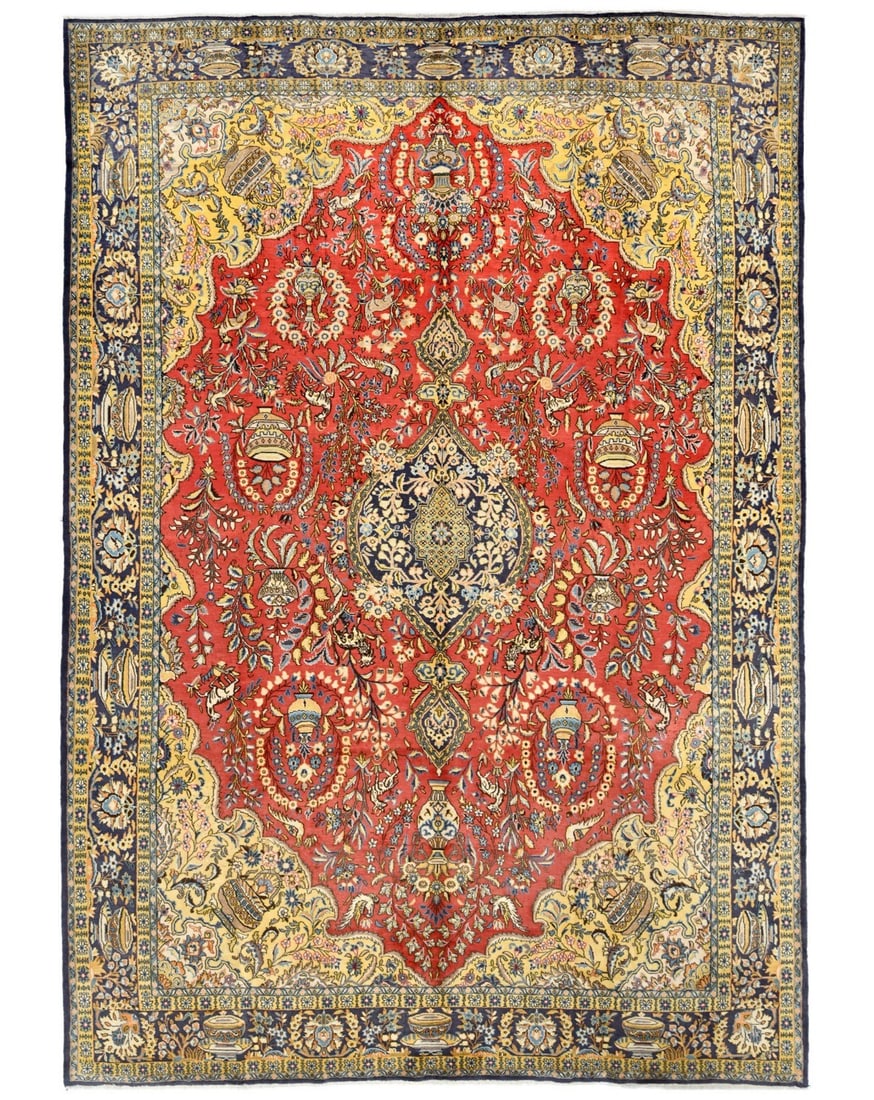 Vintage Hand-Knotted 10x14 Wool Oriental Rug with Birds Design: Vintage Hand-Knotted 10x14 Wool Oriental Rug with Birds Design Enhance your living or dining space with this stunning Classic 10x14 Wool Oriental Rug featuring a charming birds design. This vintage ar