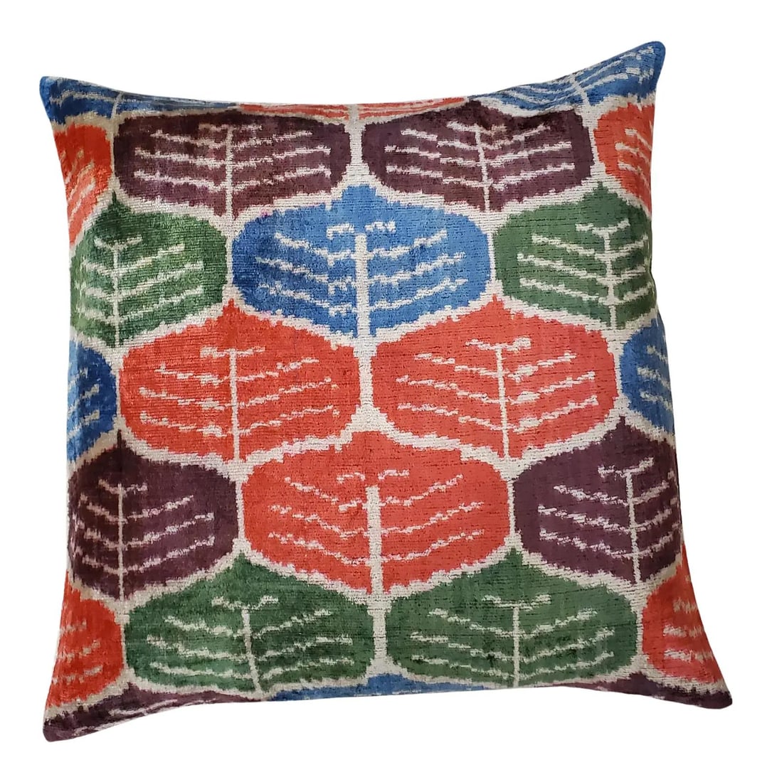 Square Silk Velvet Ikat Pillow with Linen Backing 19x19 Orange (1 of 3)