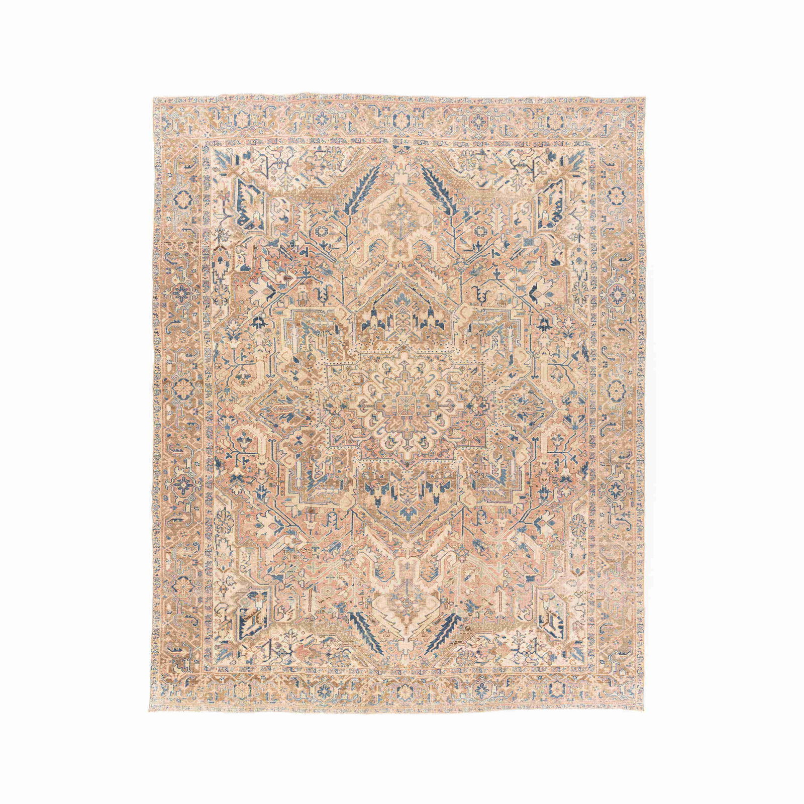 Vintage Handmade Wool on Cotton Carpet 114.2 x 146.1 Inches: Vintage Handmade Wool on Cotton Carpet 114.2 x 146.1 Inches Discover the charm of this authentic handmade vintage carpet, meticulously crafted from wool on cotton. This unique piece showcases double k