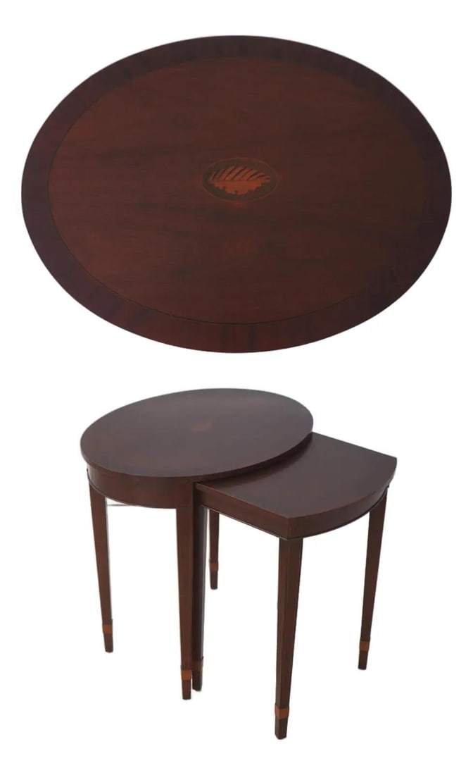 Mahogany Baker nesting tables with shell inlay medallion top (1 of 10)