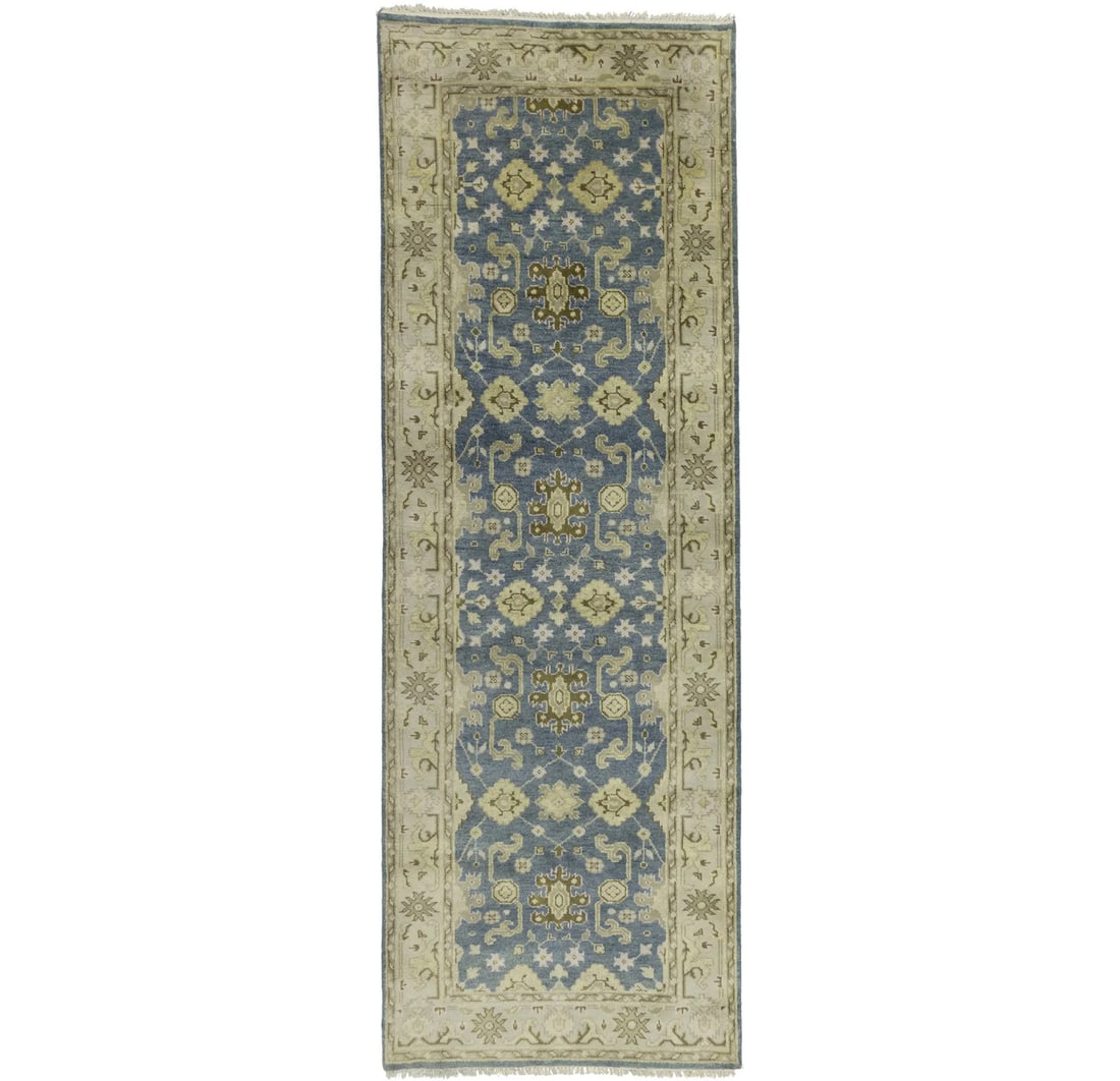 Oushak Chobi Wool Hand-Knotted Runner Rug 4'1 x 11'10 Floral: Oushak Chobi Wool Hand-Knotted Runner Rug 4'1 x 11'10 Floral Enhance your living space with this stunning Rare Size Oushak Chobi Oriental Runner Rug, featuring a beautifully muted floral design. This 