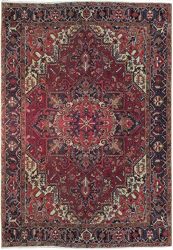 Handcrafted Red Semi-Antique Persian Heriz Rug 8'6 x 11'5: Handcrafted Red Semi-Antique Persian Heriz Rug 8'6 x 11'5 Free continental US Shipping This stunning semi-antique Persian Heriz rug measures 8' 6" x 11' 5" and is handcrafted by skilled Persian artisa