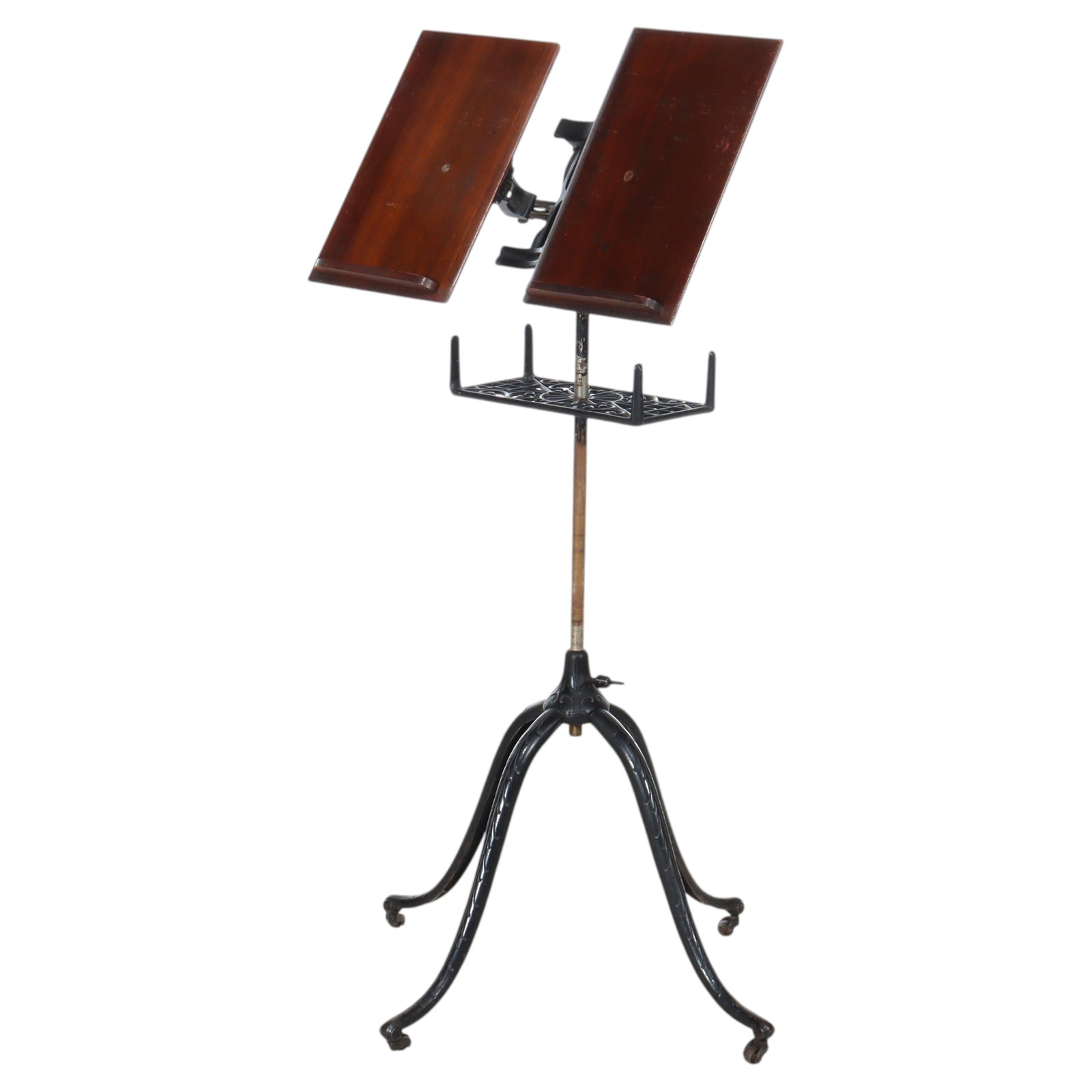 Adjustable Early 20th Century Ebonized Iron and Mahogany Dictionary Stand (1 of 7)