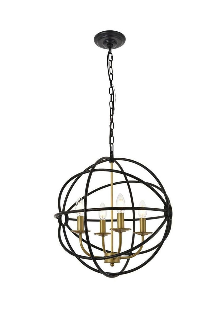 Living District Octavia 4 Light Pendant Brass Dark Brown Sphere: Living District Octavia 4 Light Pendant Brass Dark Brown Sphere This modern pendant chandelier features a brass and dark brown finish with a metal, steel, and wrought iron frame in a style inspired by