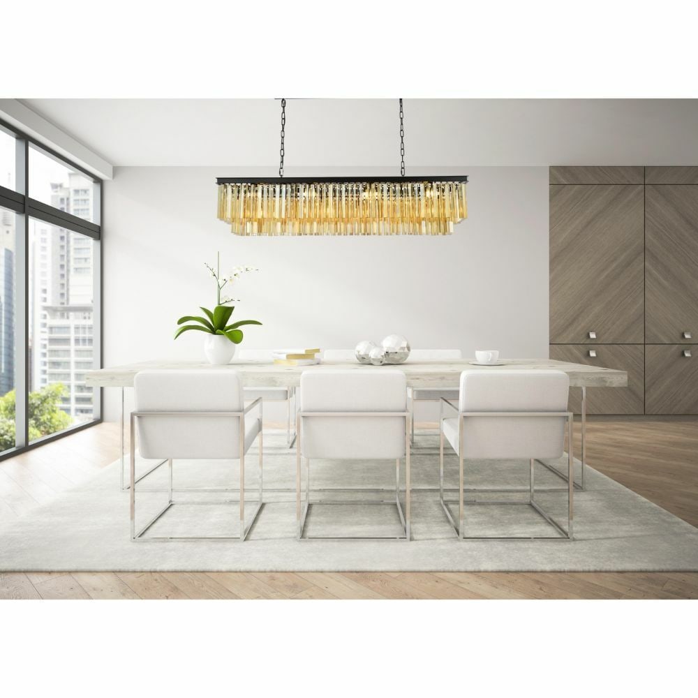 Sydney 12 Light Crystal Chandelier Matte Black 60 in: Sydney 12 Light Crystal Chandelier Matte Black 60 in Modern 12-light chandelier with a matte black finish and golden teak crystal detailing. Designed for indoor use, it features a hardwired power sour
