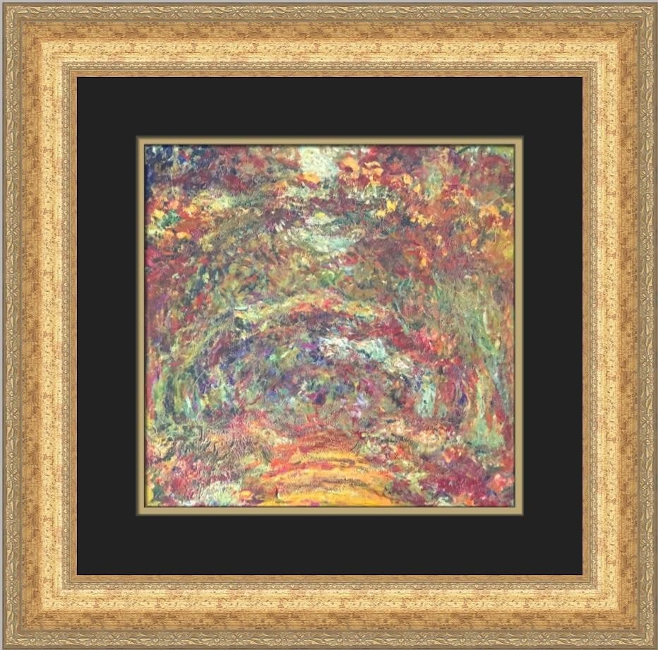 Claude Monet Rose Path At Giverny open edition framed print: Claude Monet Rose Path At Giverny open edition framed print This is a custom-framed open edition offset lithograph print of Claude Monet's "Rose Path At Giverny." The print features a landscape orient