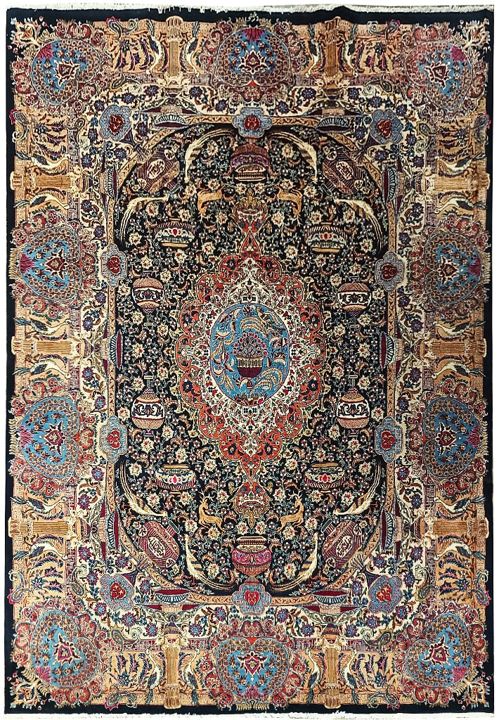 Exotic Hand-Knotted Persian Kashmar Rug 9.9 x 13.0 Wool Antique Design: Exotic Hand-Knotted Persian Kashmar Rug 9.9 x 13.0 Wool Antique Design Free continental US Shipping Experience the exquisite beauty of this hand-knotted Persian Kashmar rug, measuring 9.9 x 13.0 feet.