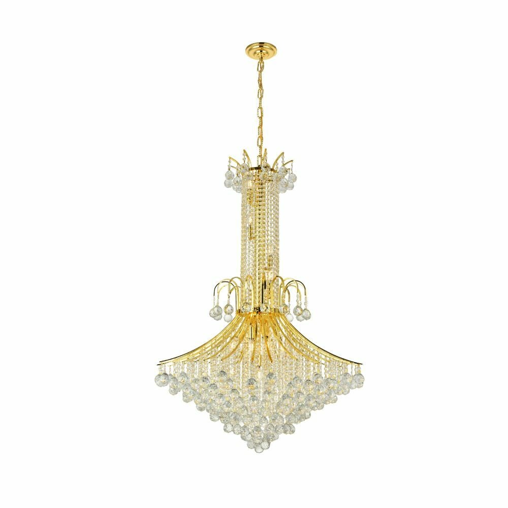 Toureg 16 Light Crystal Chandelier Gold Plated 35 in: Toureg 16 Light Crystal Chandelier Gold Plated 35 in Pre-owned modern crystal chandelier with a gold plated finish, designed in an empire style with a gold frame and royal cut crystal balls. It is a 1