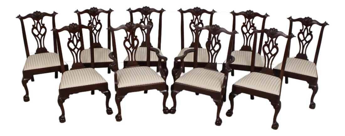 10 Mahogany Dining Chairs Henkel Harris Chippendale Clawfoot Set of 10 (1 of 10)