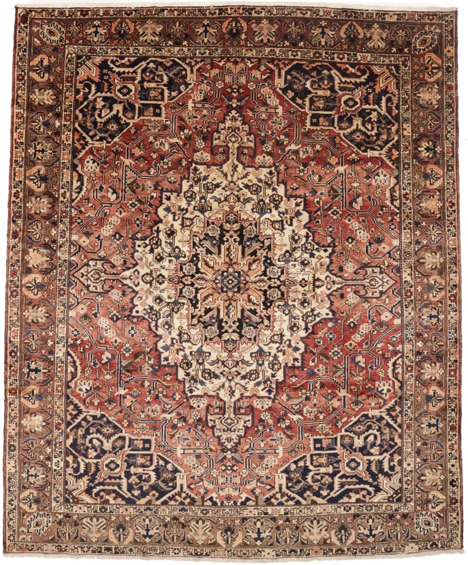 Vintage Hand-Knotted 10'6 x 12'7 Oriental Rug Brick Red Floral Boho Style: Vintage Hand-Knotted 10'6 x 12'7 Oriental Rug Brick Red Floral Boho Style Enhance your living space with this stunning hand-knotted Oriental rug featuring a vibrant brick red floral design. Measuring 
