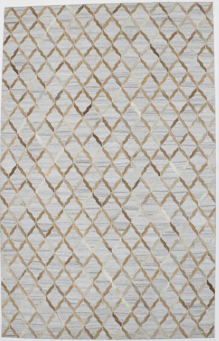 5x8 Modern Leather Area Rug Geometric Handcrafted Cowhide Patchwork (1 of 14)