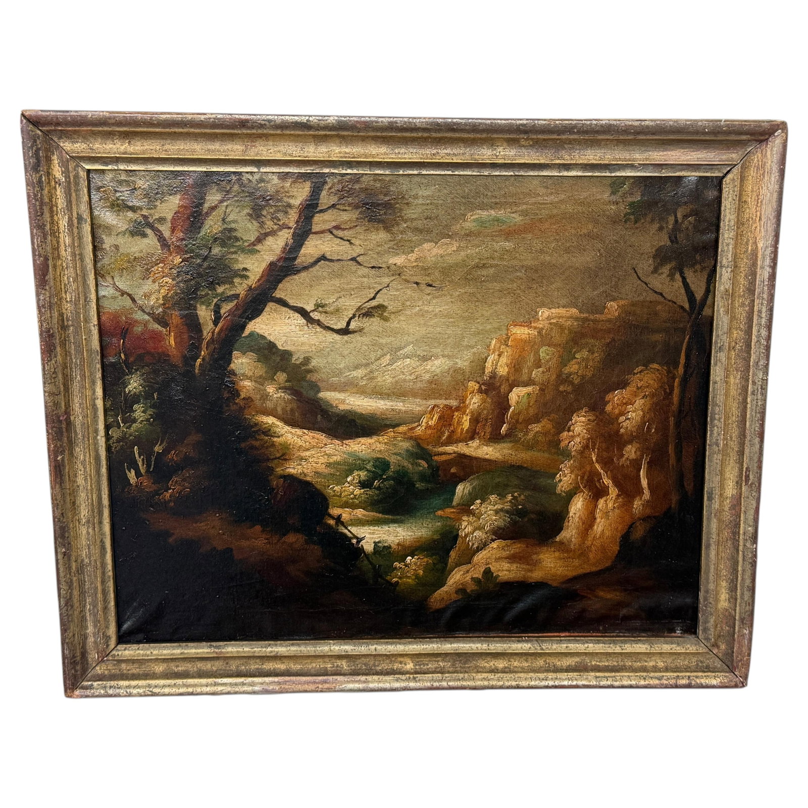 Barbizon School Italianate Landscape Oil on Canvas with Ruins (1 of 9)