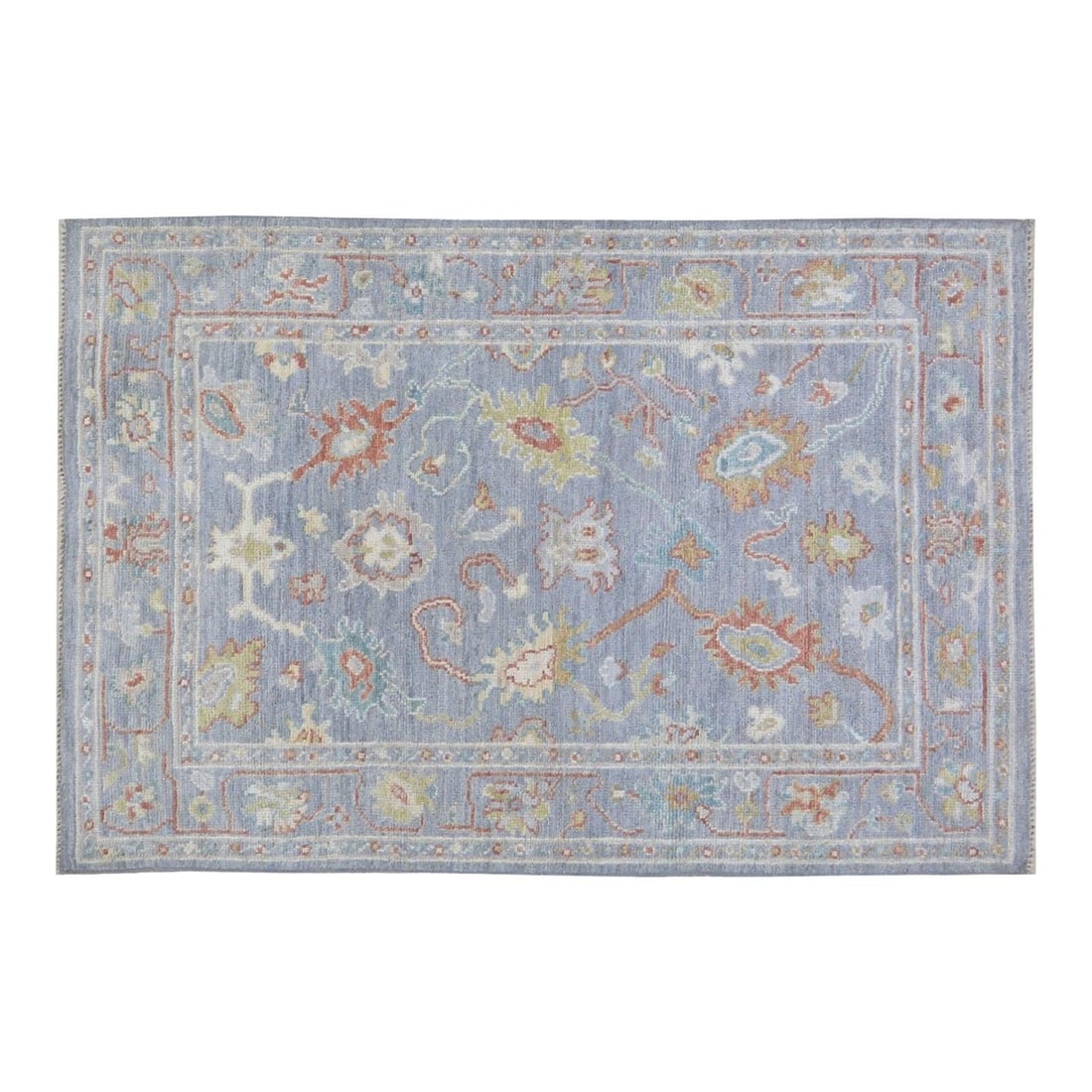 4'1 x 6' Wool Rug Turkish Oushak Hand Knotted Slate Gray: 4'1 x 6' Wool Rug Turkish Oushak Hand Knotted Slate Gray This Turkish Oushak hand-knotted wool rug is crafted using traditional rug-making techniques, offering a blend of timeless craftsmanship and mo
