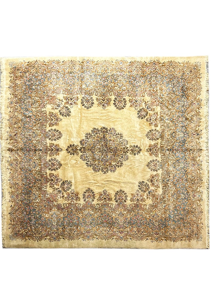 Luxurious 11'5 x 11'8 Ivory Persian Kerman Handmade Rug: Luxurious 11'5 x 11'8 Ivory Persian Kerman Handmade Rug Free continental US Shipping Enhance your living space with this luxurious 11' x 12' Ivory Square Persian Kerman Rug, an exquisite masterpiece o