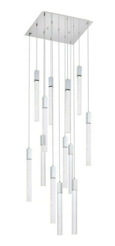 Weston 13-Light Chrome Crystal Chandelier Adjustable Modern Pendant for Foyer or Dining: Weston 13-Light Chrome Crystal Chandelier Adjustable Modern Pendant for Foyer or Dining This modern pendant chandelier features a clear seeded crystal bar design with a chrome finish, offering an eleg