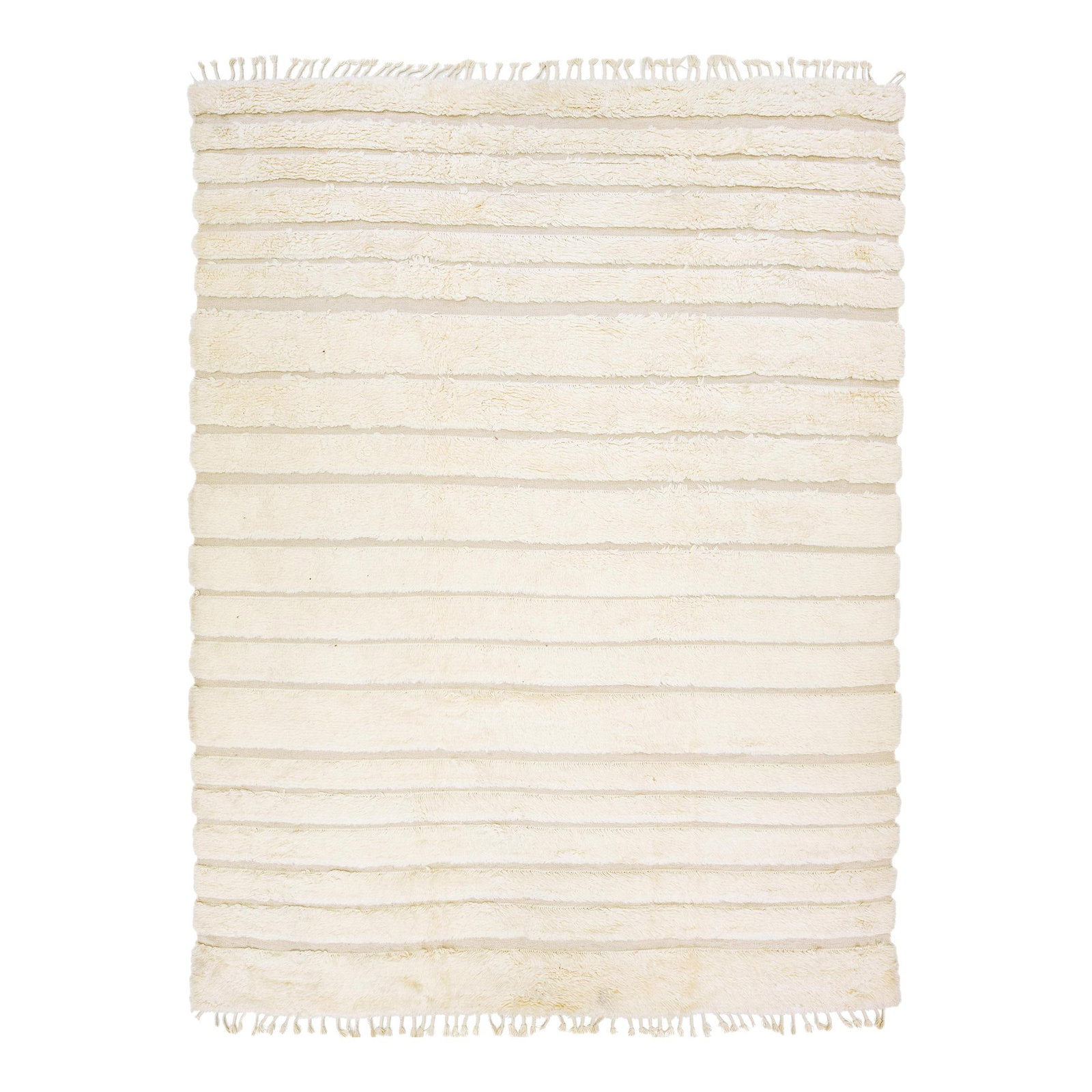 Handmade Beige Striped Wool Rug Modern Moroccan Style 10 x 14: Handmade Beige Striped Wool Rug Modern Moroccan Style 10 x 14 Enhance your space with this stunning modern Moroccan style hand-knotted wool rug. Featuring a beautiful ivory field adorned with a geomet