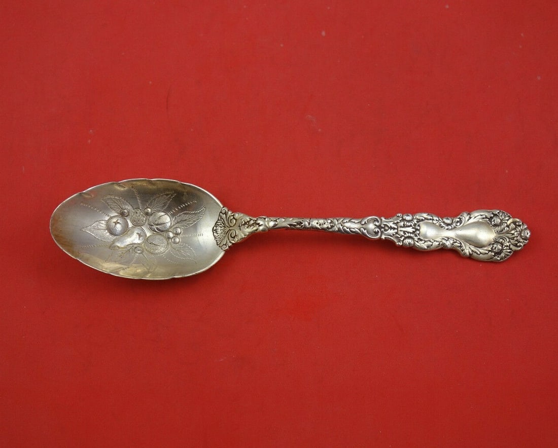 Gorham Imperial Chrysanthemum Sterling Silver Berry Spoon 8.25" Fruit Motifs: Gorham Imperial Chrysanthemum Sterling Silver Berry Spoon 8.25" Fruit Motifs This exquisite berry spoon from Gorham showcases the elegant Imperial Chrysanthemum pattern. Crafted from high-quality ster