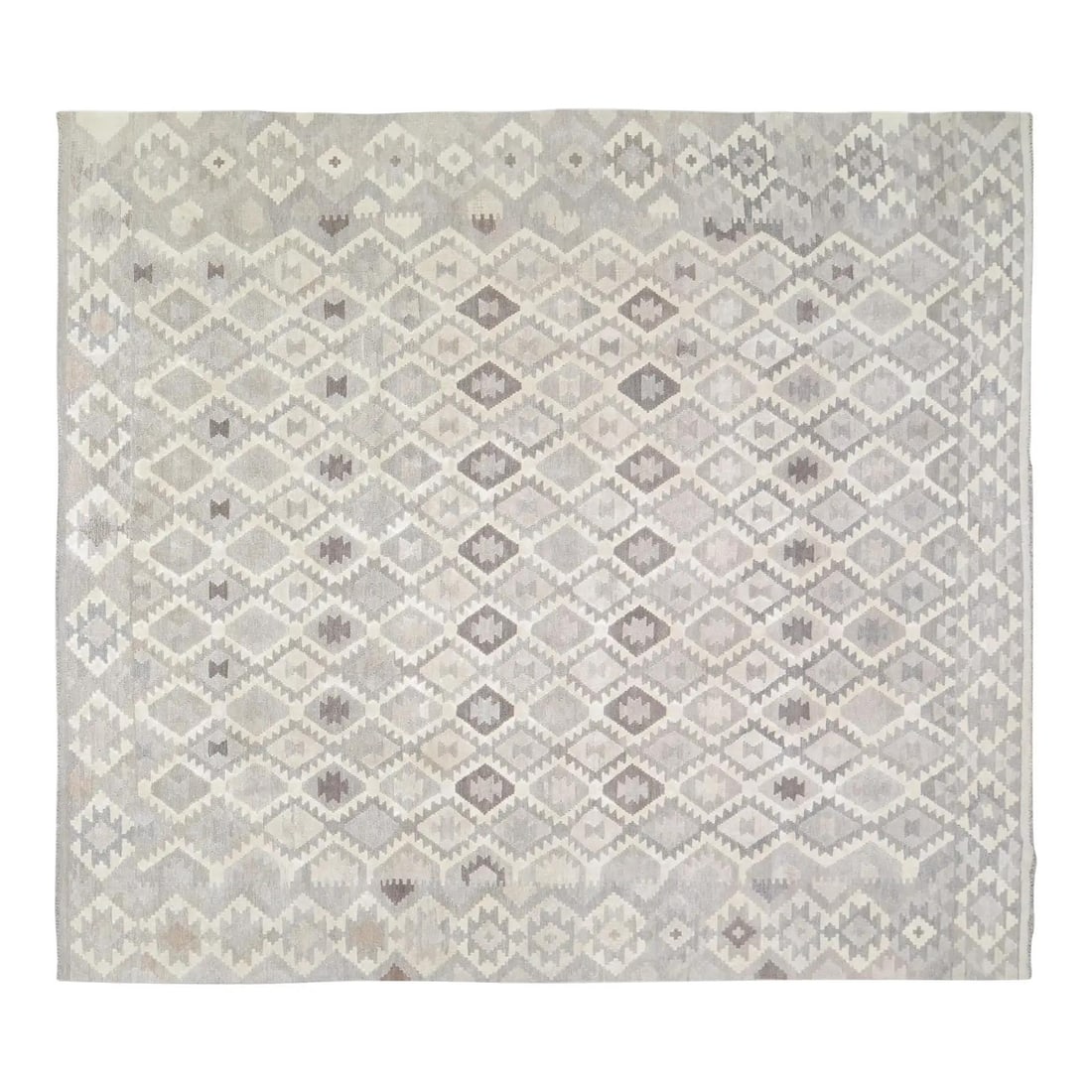 8'5" x 9'6" Wool Afghan Tribal Kilim Handwoven Flatweave Rug: 8'5" x 9'6" Wool Afghan Tribal Kilim Handwoven Flatweave Rug This Afghan tribal hand-woven flatweave kilim features natural colors and a contemporary style. Crafted from organic wool, it offers a soft