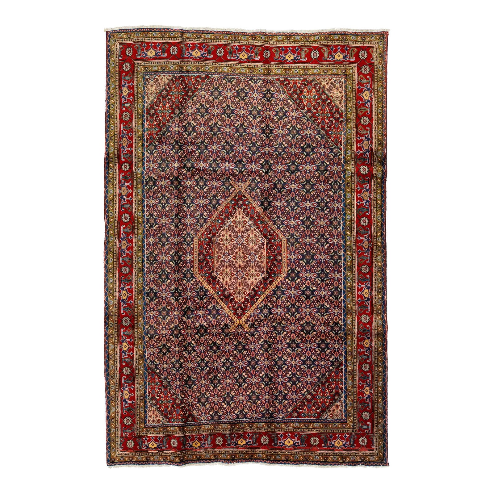 1930s Handmade Tabriz Wool Rug Navy Blue with Multicolor Design 6'6 x 9'11: 1930s Handmade Tabriz Wool Rug Navy Blue with Multicolor Design 6'6 x 9'11 Experience the elegance of this stunning handmade Tabriz wool rug from the 1930s, featuring a rich navy blue field and a vibr