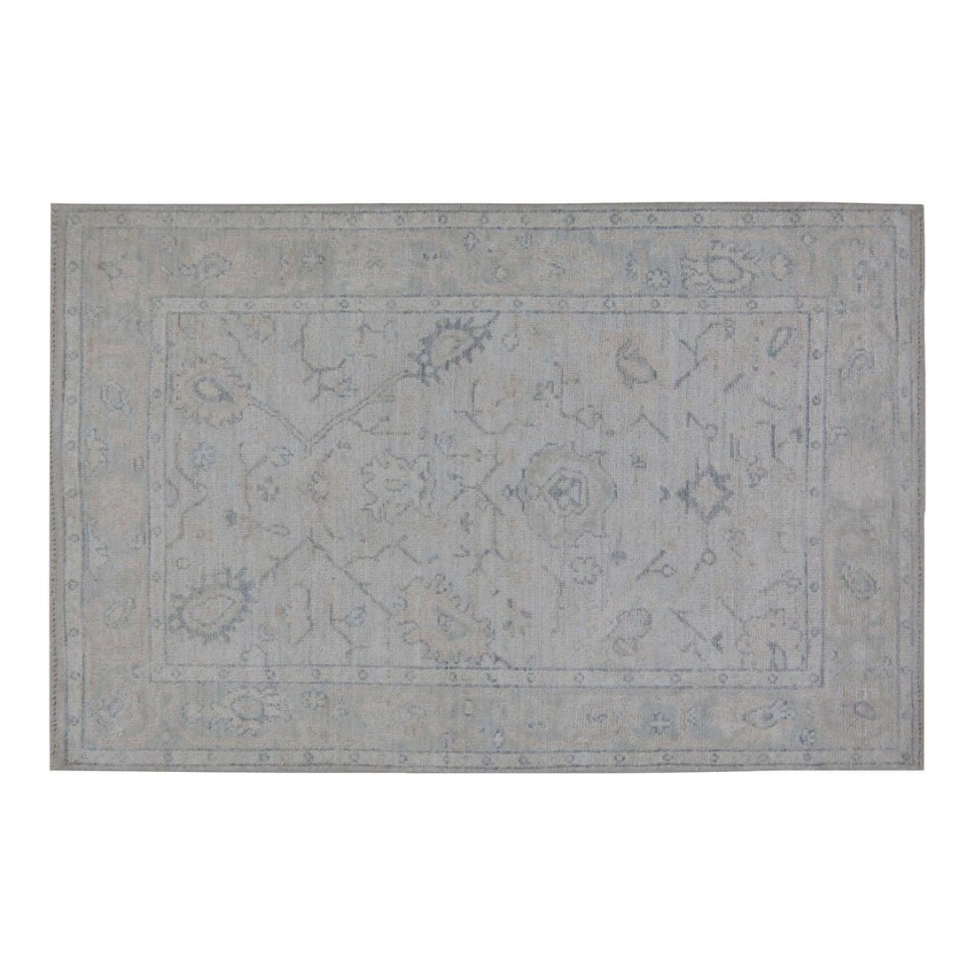 4'x6' Wool Area Rug Traditional Turkish Oushak Hand-Knotted Verdigris: 4'x6' Wool Area Rug Traditional Turkish Oushak Hand-Knotted Verdigris This Turkish Oushak rug is hand-knotted from wool using traditional techniques, offering a blend of classic artistry and modern de