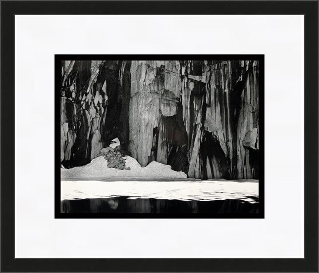 Ansel Adams Frozen Lake Sierra Nevada CA Custom Framed Art Print: Ansel Adams Frozen Lake Sierra Nevada CA Custom Framed Art Print This stunning custom framed print by renowned photographer Ansel Adams captures the serene beauty of a frozen lake and cliffs in the Si