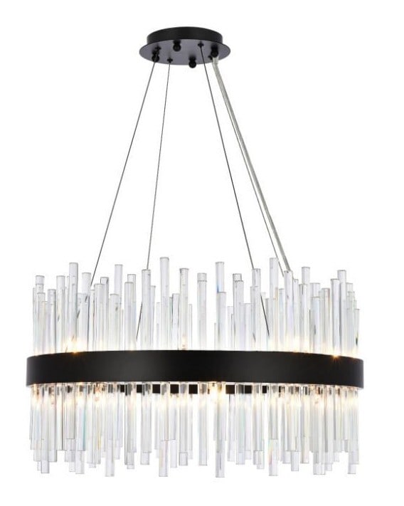 Black Crystal Dallas 16-Light Foyer Chandelier 25 inch: Black Crystal Dallas 16-Light Foyer Chandelier 25 inch This modern Art Deco-inspired chandelier features a black finish with high-quality clear crystals and accommodates 16 lights. Designed for versat