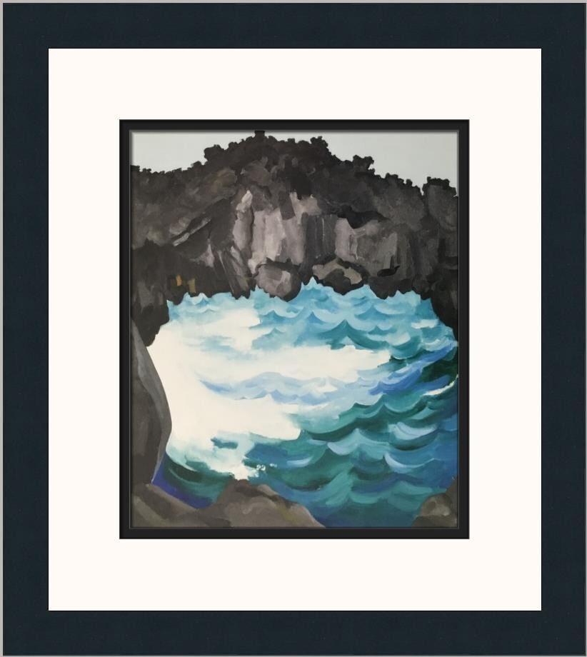 Georgia O'Keeffe Black Lava Bridge Hana Coast No.1 Framed Print 1995: Georgia O'Keeffe Black Lava Bridge Hana Coast No.1 Framed Print 1995 This stunning custom framed print by Georgia O'Keeffe features her iconic work, "Black Lava Bridge Hana Coast No.1," created in 199