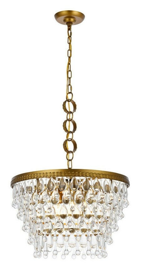 Living District Nordic 5-Light Brass Color Crystal Chandelier 19": Living District Nordic 5-Light Brass Color Crystal Chandelier 19" Illuminate your space with this stunning 19-inch chandelier featuring a modern design with brass and clear crystal accents. This elega