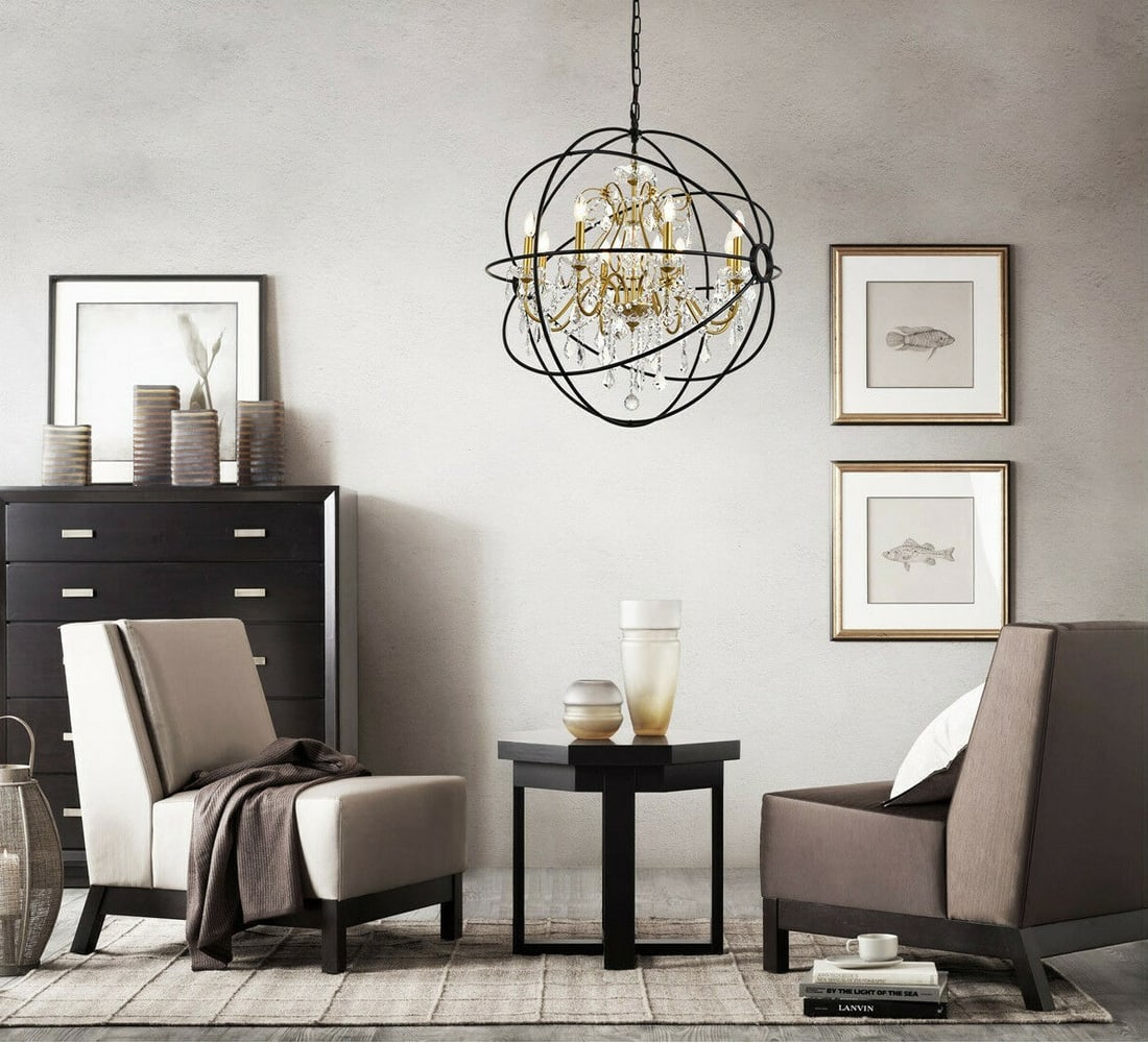 Cordelia 8 Light Crystal Orb Chandelier Black Gold 32 in (1 of 9)