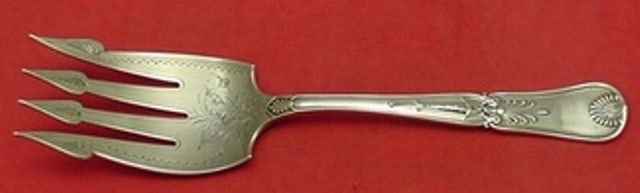 Gorham Kings I Sterling Silver Serving Fork Brite-Cut Floral 9 1/8": Gorham Kings I Sterling Silver Serving Fork Brite-Cut Floral 9 1/8" Experience elegance with the Kings I by Gorham sterling silver buffet fork. This exquisite serving fork is crafted from high-quality