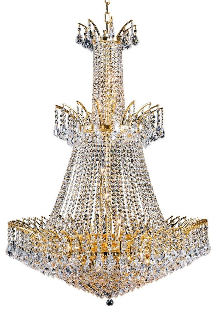 Artistry Victoria 18-Light Gold Crystal Chandelier 43 Inch Height: Artistry Victoria 18-Light Gold Crystal Chandelier 43 Inch Height This large crystal chandelier features a stunning gold-plated finish and is designed for grand spaces such as foyers, entryways, or di
